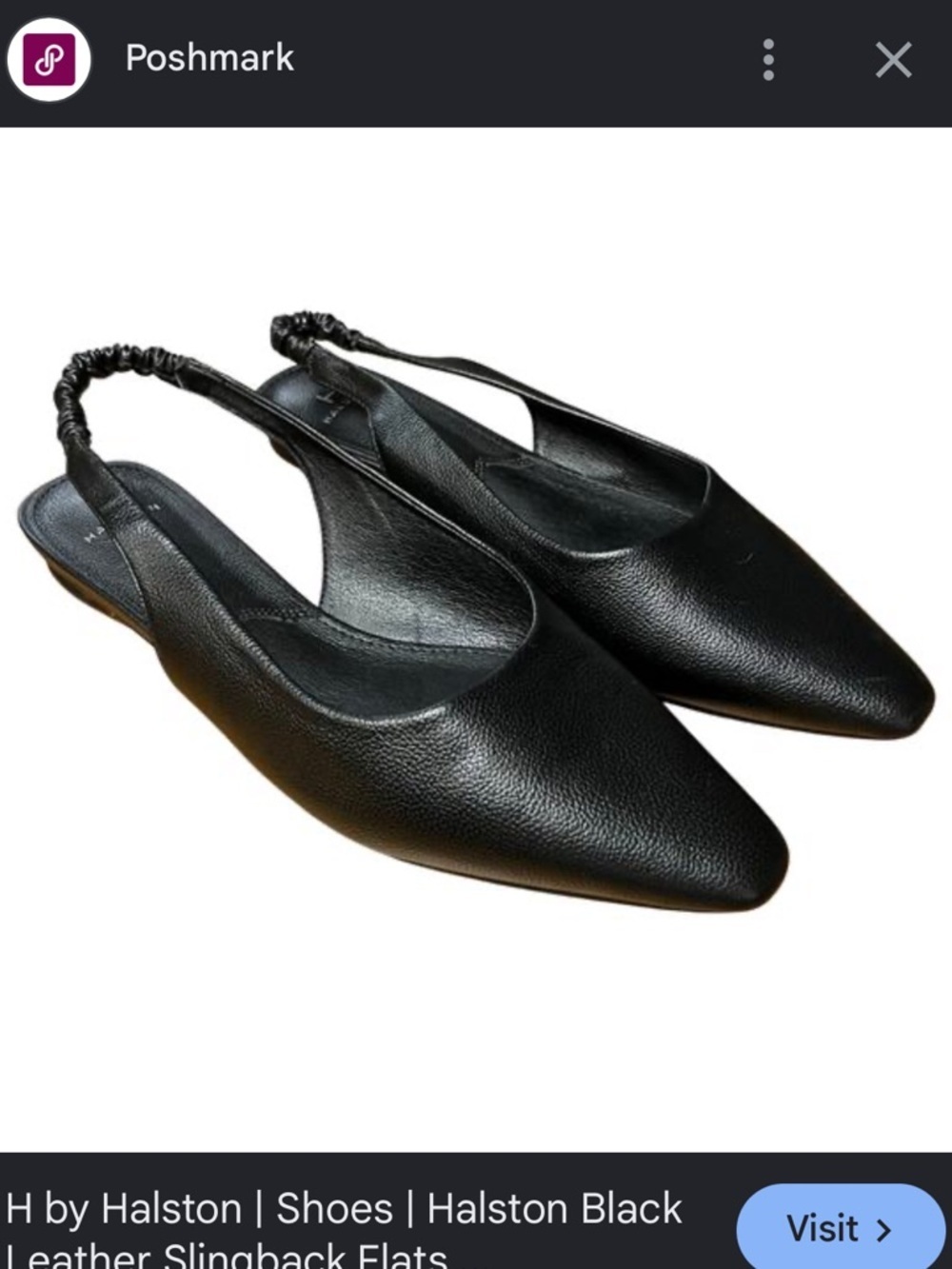 Halston black leather flat sling-backs shoes womens 9.5